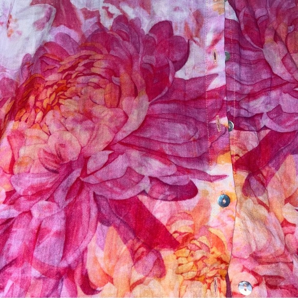 Soft Surroundings Altura Gauze Floral Button Up Shirt Tunic Striped Blouse - Picture 4 of 5